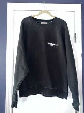 Fear of God Essentials Black Crewneck Sweatshirt with Small Logo